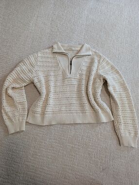 Small Marine Layer 1/4 Zip Crotchet Cream Pullover